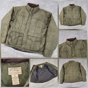 VTG LL Bean Mens M Medium Wax Quilted Goose Down Bomber Puffer Jacket DISTRESSED